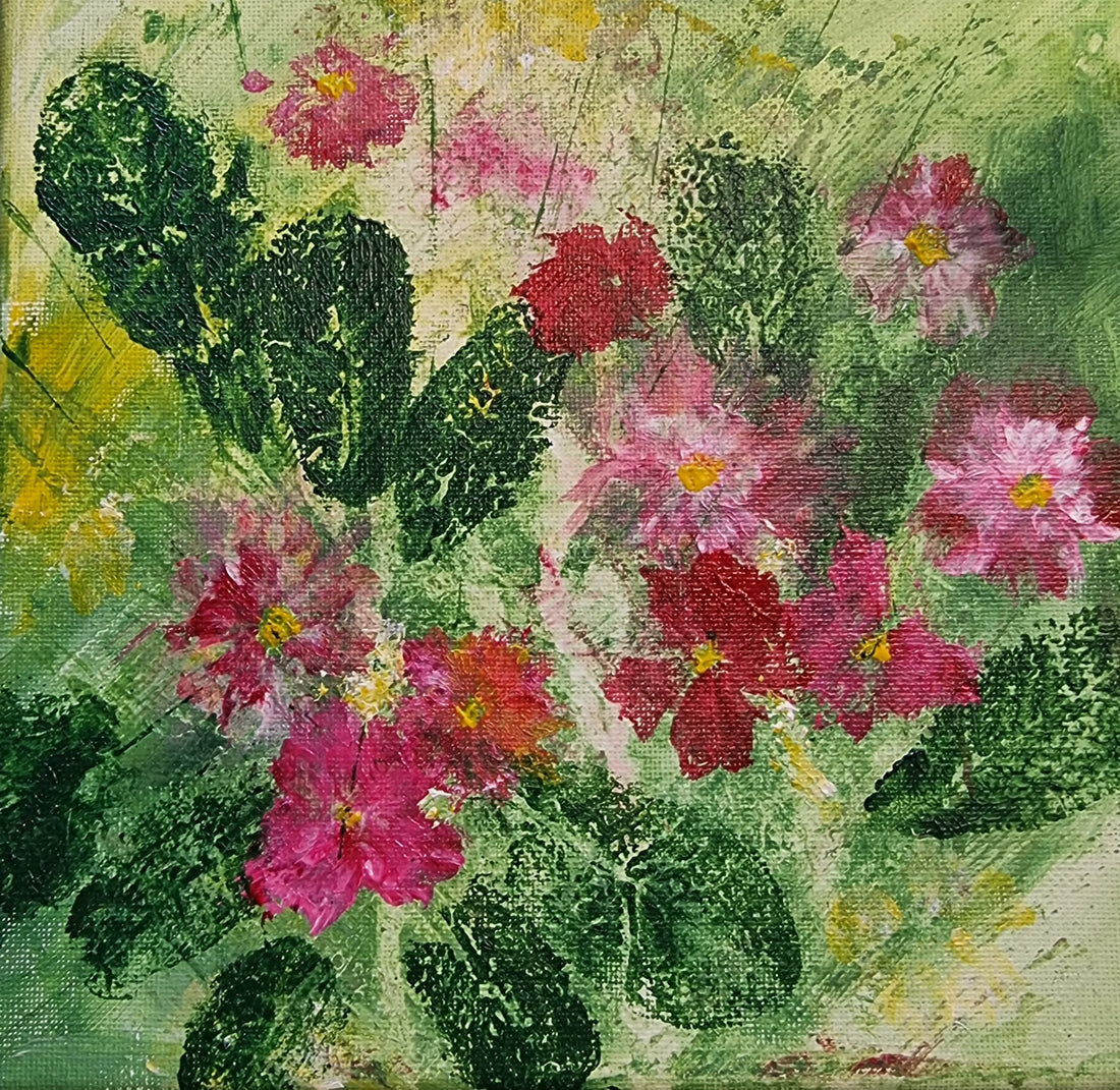 Drucktechnik mit Frühlingsblumen - Acrylfarben